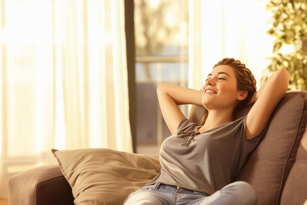 Femme sereine après son parcours de reconstruction identitaire